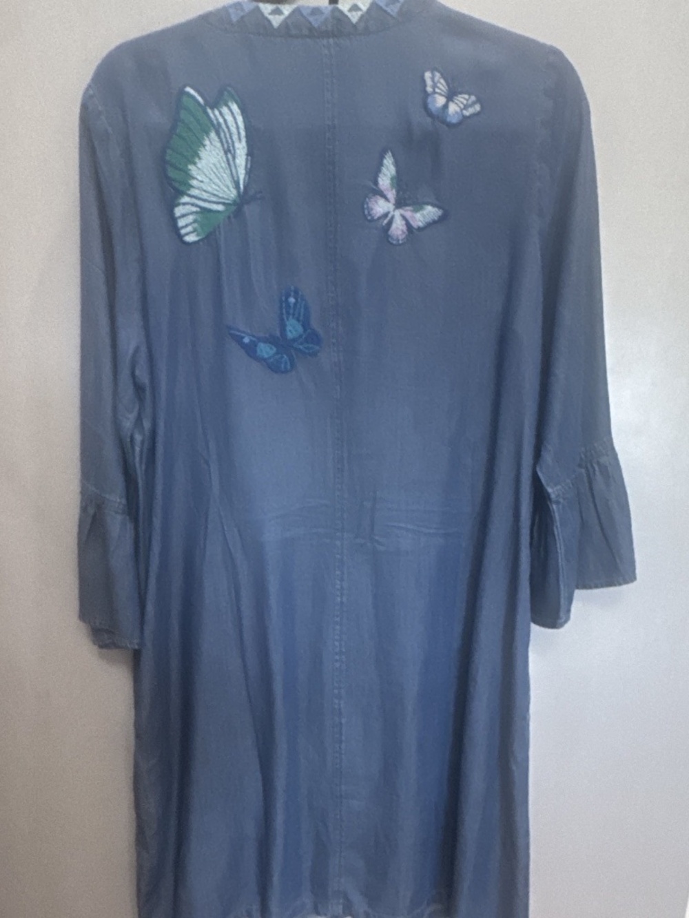JOHNNY WAS WORKSHOP Denim Blue Embroidered V-Neck Dress- RARE piece BEAUTIFUL - Picture 7 of 12
